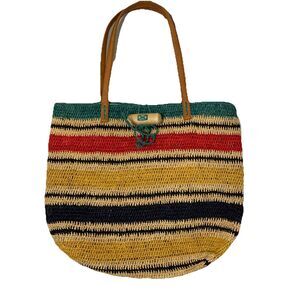 Mar Y Sol For Tommy Bahama Adelaide Tote Bag Raffia Beach Striped Toggle NEW